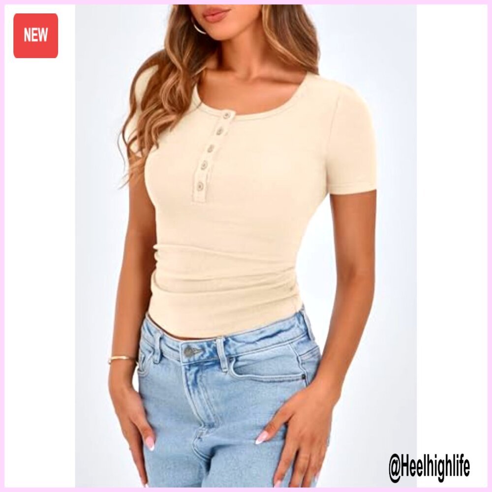 Ribbed Henley Button Slim Fit T-Shirt, Short Sleeve, OEKO-TEX Certified - Picture 6 of 7